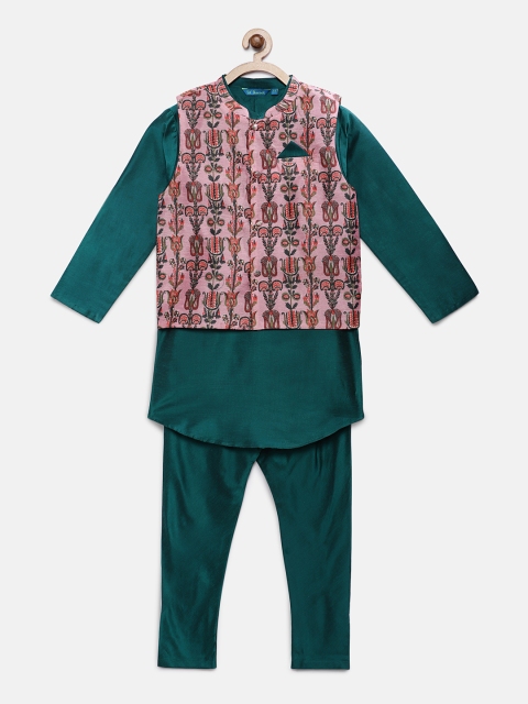

Lil Peacock Boys Green Solid Kurta with Pyjamas & Nehru Jacket