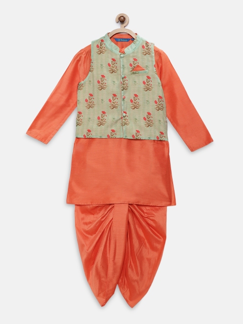 

Lil Peacock Boys Orange Solid Kurta with Dhoti Pants & Nehru Jacket