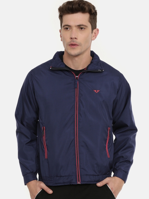 

UNSULLY Men Navy Blue Solid Windcheater Bomber Jacket