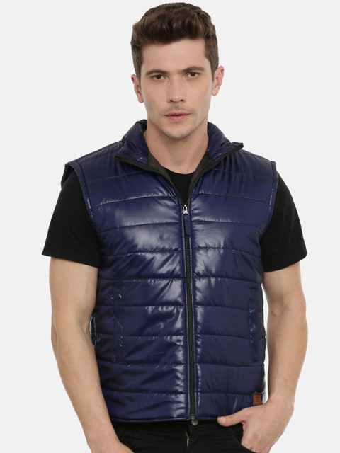 

UNSULLY Men Navy Blue Solid Windcheater Jacket