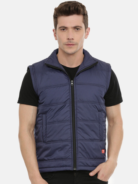 

UNSULLY Men Navy Blue Solid Windcheater Jacket