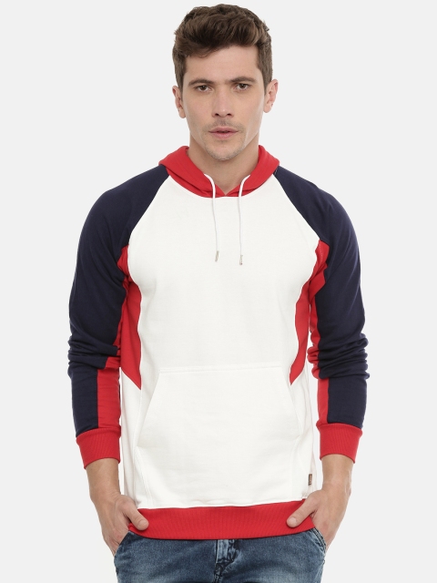 

UNSULLY Men White & Red Colourblocked Hooded Sweatshirt