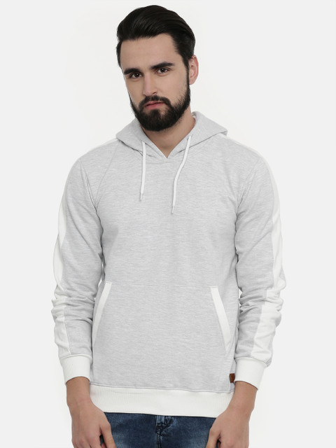 

UNSULLY Men White Solid Hooded Sweatshirt