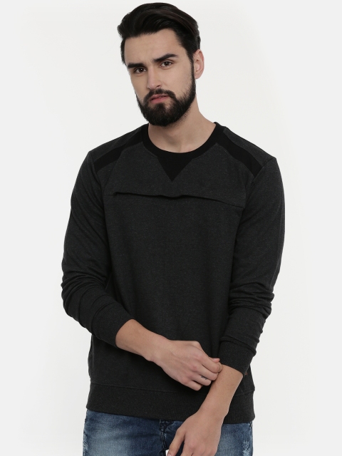 

UNSULLY Men Charcoal Grey Solid Sweatshirt