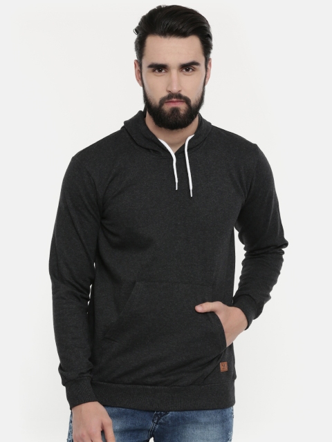 

UNSULLY Men Charcoal Grey Solid Hooded Sweatshirt
