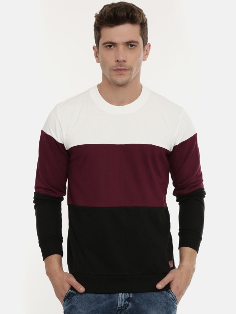 

UNSULLY Men Off-White & Maroon Colourblocked Sweatshirt