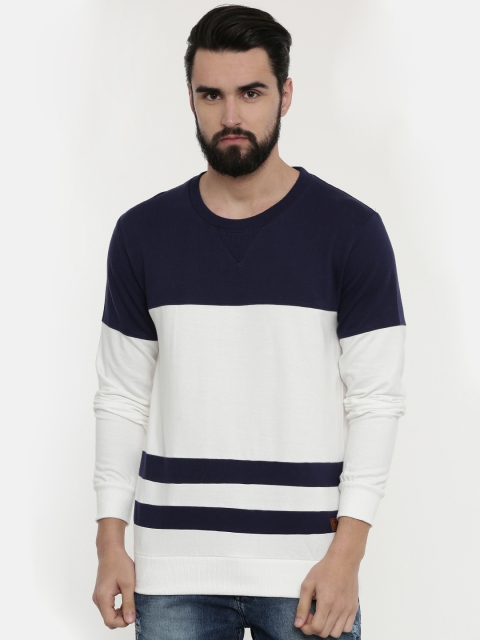 

UNSULLY Men White & Navy Blue Colourblocked Sweatshirt