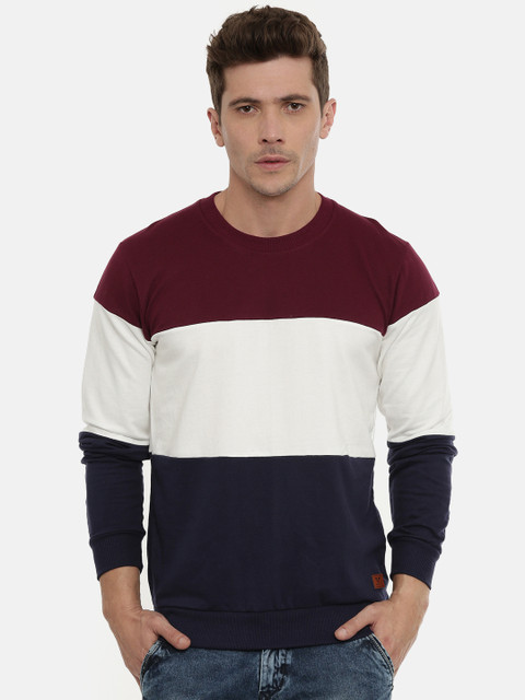 

UNSULLY Men Maroon & Off-White Colourblocked Sweatshirt