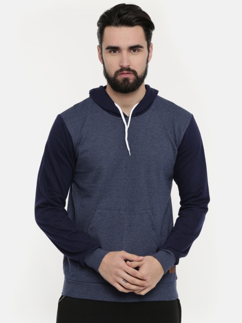 

UNSULLY Men Navy Blue Solid Hooded Sweatshirt