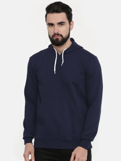 

UNSULLY Men Navy Blue Solid Hooded Sweatshirt