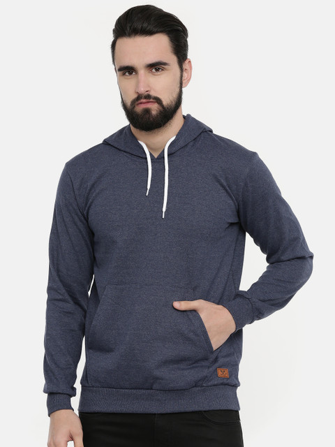 

UNSULLY Men Navy Blue Solid Hooded Sweatshirt