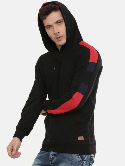 

UNSULLY Men Black & Red Solid Hooded Sweatshirt