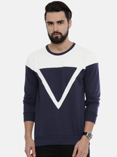 

UNSULLY Men Navy Blue & Off-White Colourblocked Sweatshirt