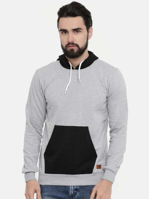 

UNSULLY Men Grey Melange Solid Hooded Sweatshirt