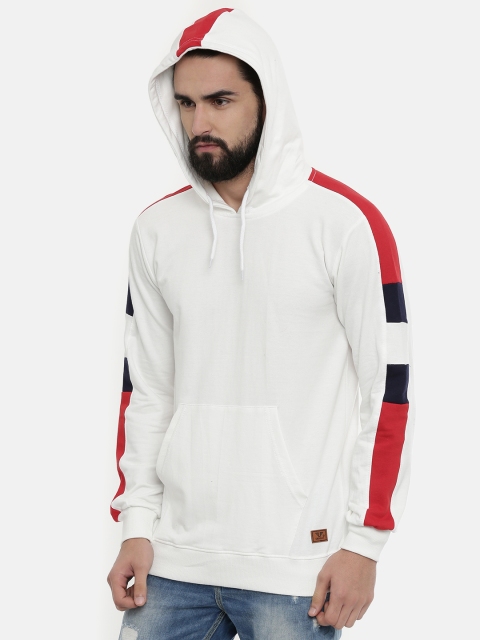 

UNSULLY Men Off-White Solid Hooded Sweatshirt