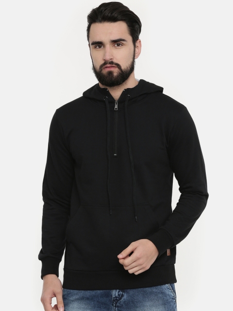 

UNSULLY Men Black Solid Hooded Sweatshirt