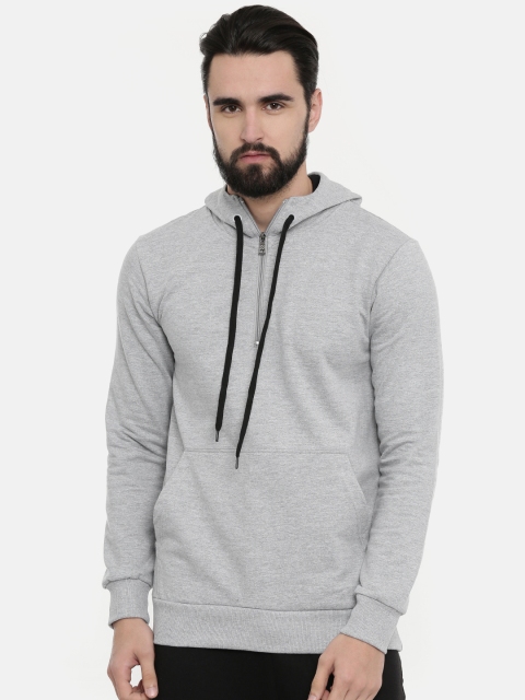 

UNSULLY Men Grey Solid Hooded Sweatshirt