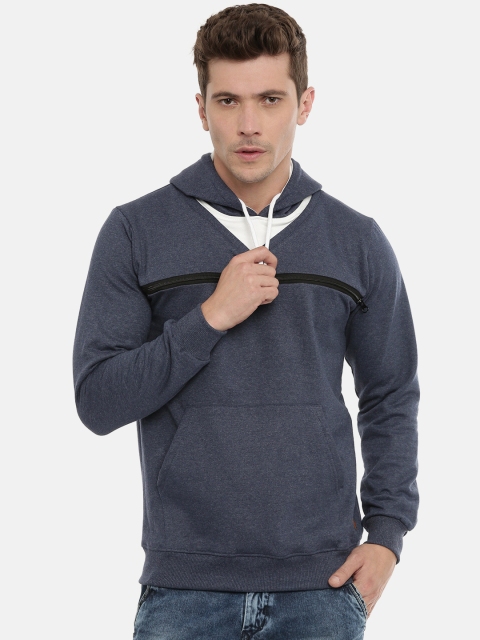 

UNSULLY Men Navy Blue Solid Hooded Sweatshirt