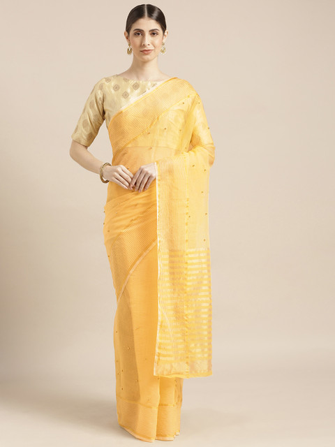 

Blissta Yellow Cotton Blend Embellished Kota Saree