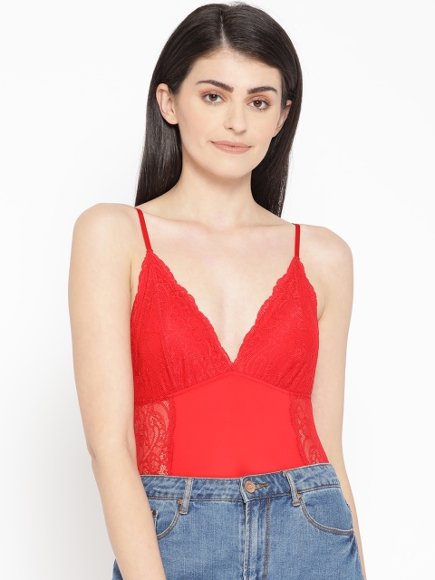 

EROTISSCH Women Red Lace Detail Bodysuit