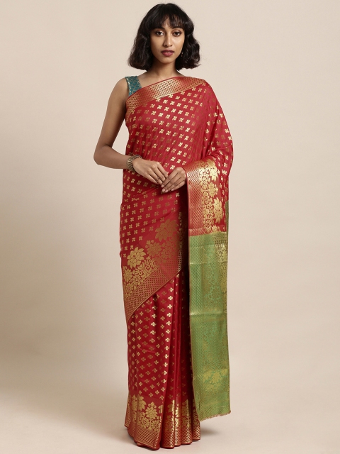 

Satrani Red Poly Silk Woven Design Kanjeevaram Saree