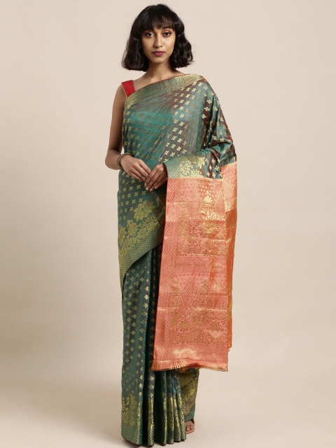 

Satrani Turquoise Blue Poly Silk Woven Design Kanjeevaram Saree