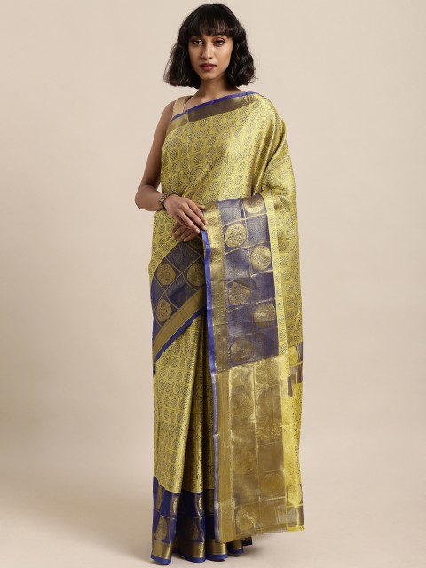 

Satrani Yello Poly Silk Woven Design Kanjeevaram Saree, Yellow