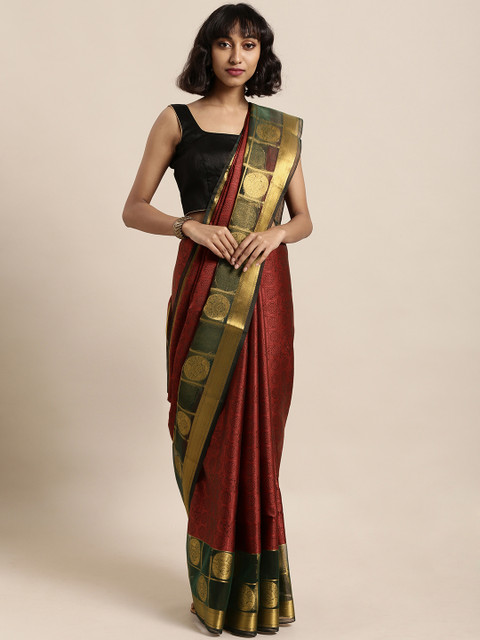 

Satrani Maroon Poly Silk Woven Design Kanjeevaram Saree