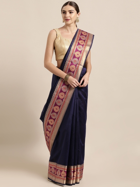 

Satrani Navy Blue Poly Silk Solid Tussar Saree