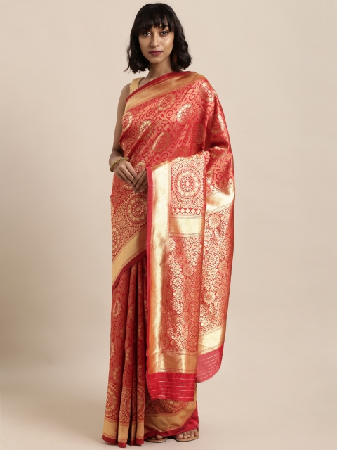 

Satrani Red Poly Silk Woven Design Banarasi Saree