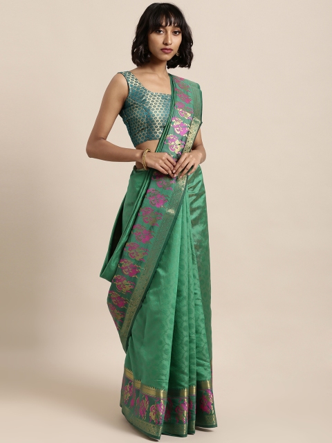 

Satrani Green & Pink Poly Silk Woven Design Banarasi Saree