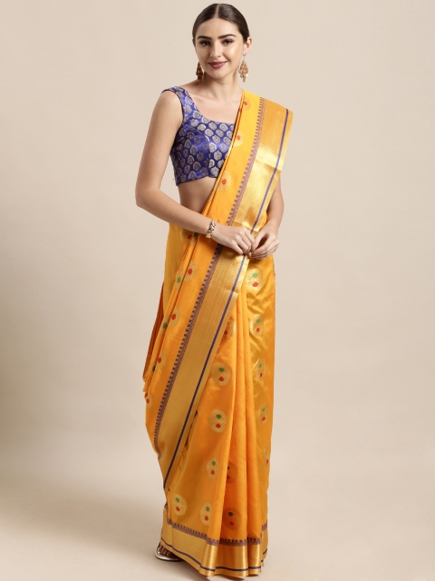 

Satrani Yellow Poly Silk Woven Design Kanjeevaram Saree