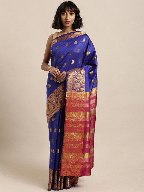 

Satrani Blue Poly Silk Woven Design Kanjeevaram Saree