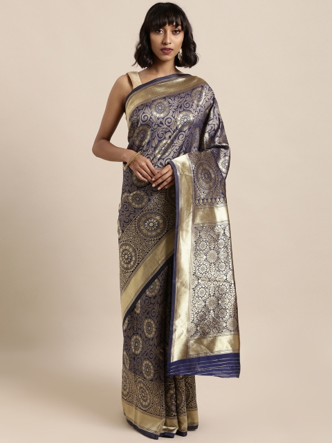 

KALINI Navy Blue Poly Silk Woven Design Banarasi Saree