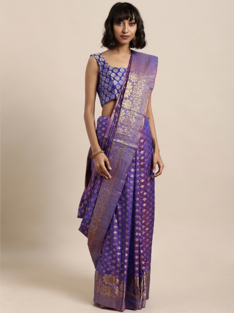 

Satrani Purple Poly Silk Woven Design Kanjeevaram Saree