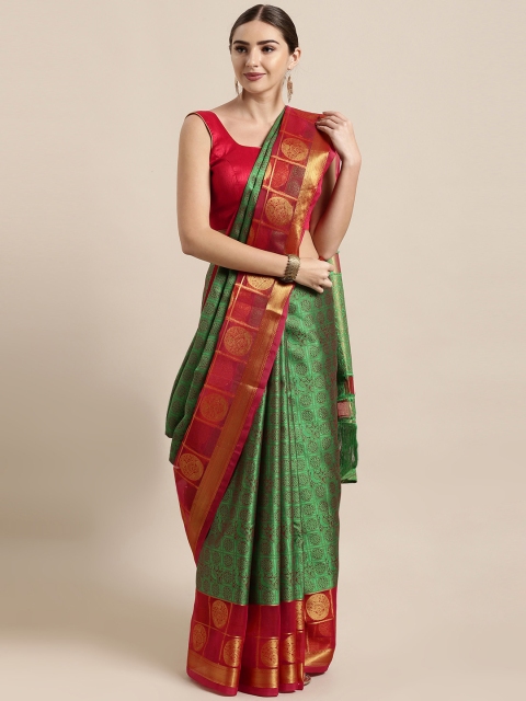 

Satrani Green & Red Poly Silk Woven Design Kanjeevaram Saree