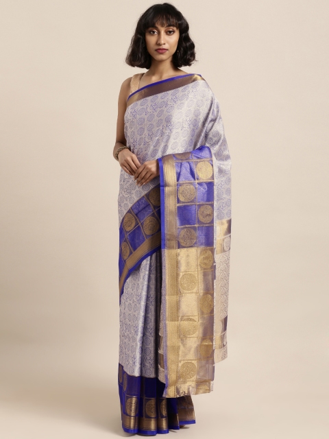

Satrani Blue & Off-White Poly Silk Woven Design Kanjeevaram Saree