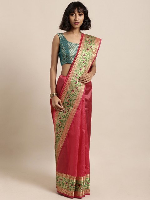 

Satrani Pink Poly Silk Solid Tussar Saree