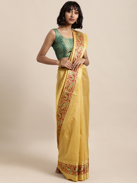 

Satrani Beige & Maroon Poly Silk Solid Tussar Saree