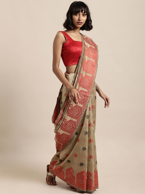 

Satrani Taupe Poly Silk Woven Design Banarasi Saree