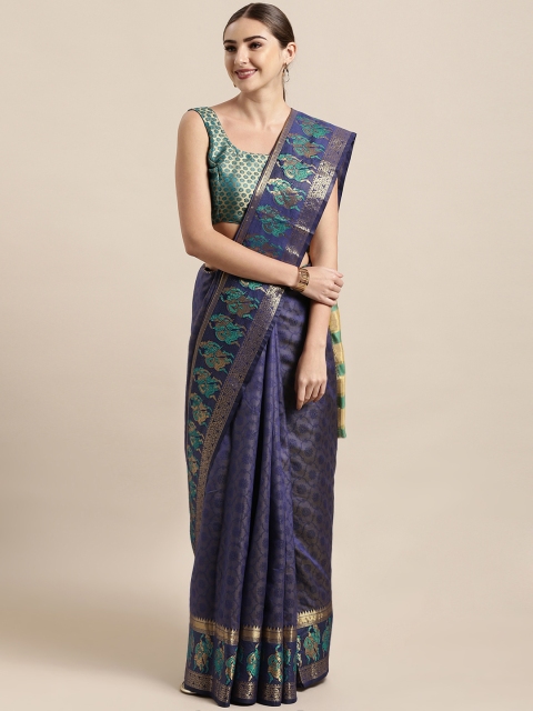 

Satrani Navy Blue Poly Silk Woven Design Banarasi Saree