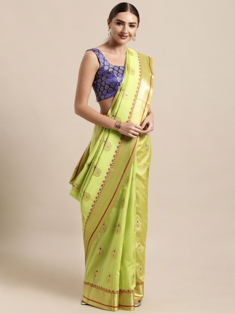 

Satrani Green Poly Silk Woven Design Kanjeevaram Saree