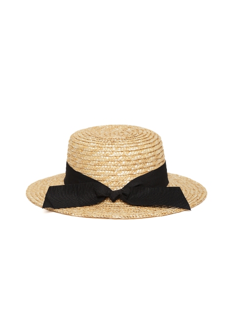 

Forever New Women Beige Basket Weave Boater Hat