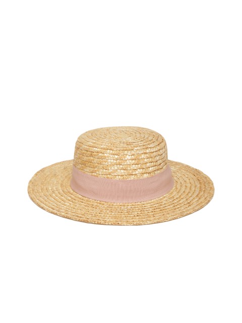 

Forever New Women Beige Basket Weave Boater Hat