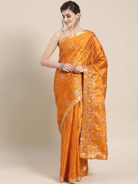 

Chhabra 555 Mustard Yellow Zari Embroidered Tussar Saree