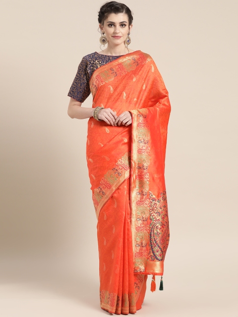 

Chhabra 555 Orange & Golden Zari Woven Design Kanjeevaram Saree