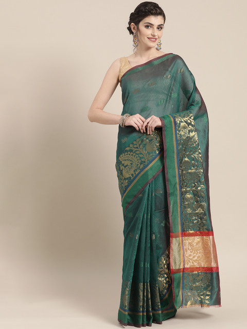 

Chhabra 555 Green Woven Design Chanderi Saree