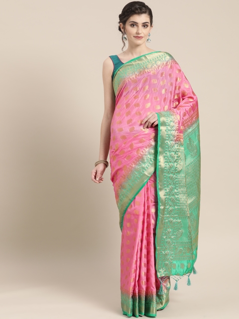 

Chhabra 555 Pink & Green Woven Design Mysore Silk Saree