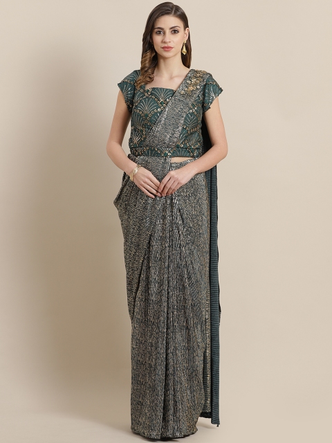 

Chhabra 555 Green & Golden Ready To Wear Embellished Draped Ruffled Saree