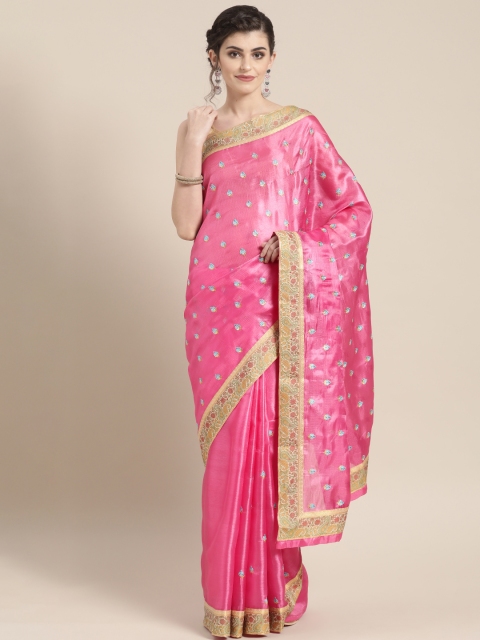 

Chhabra 555 Pink Embroidered Tussar Saree